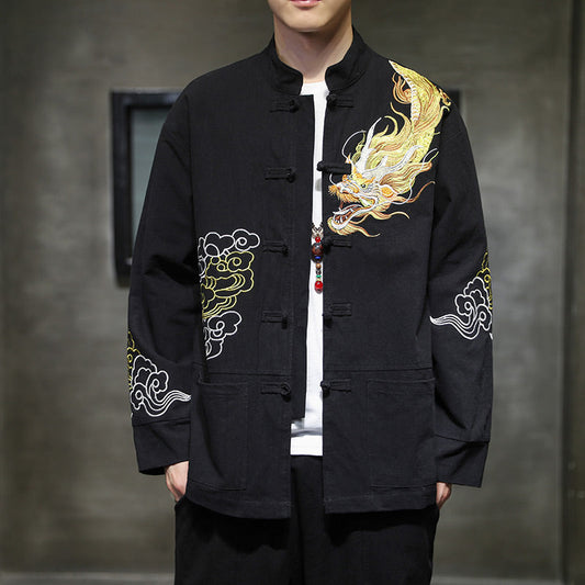 Mythstone Dragon Auspicious Cloud Embroidery Clothing Chinese Tang Suit Jacket Men Clothing