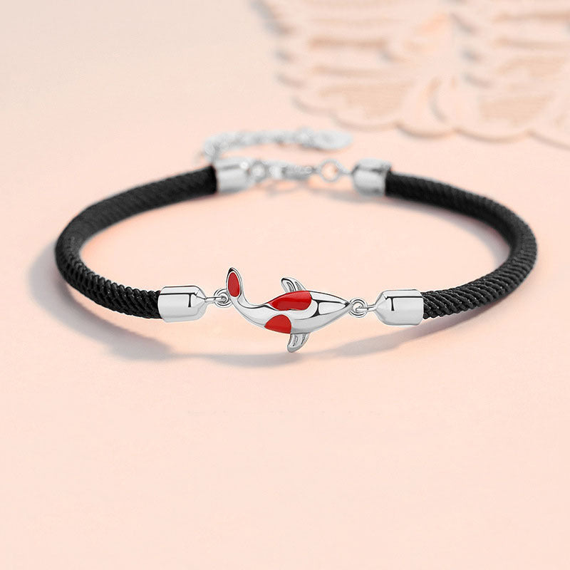 Pulsera de pareja con cadena trenzada de la suerte y la riqueza con pez koi Mythstone 