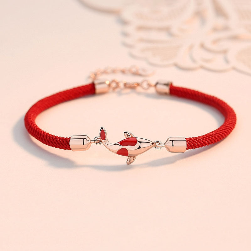 Pulsera de pareja con cadena trenzada de la suerte y la riqueza con pez koi Mythstone 