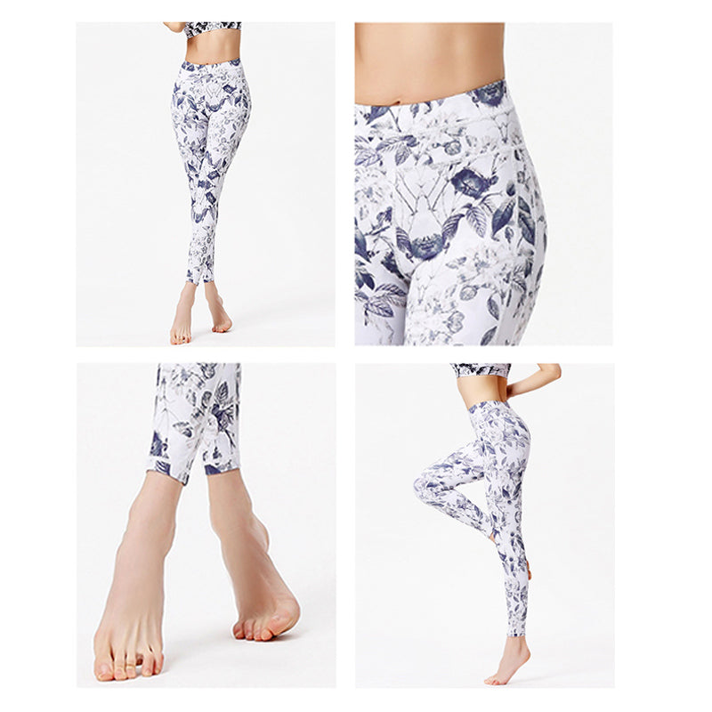 Mythstone Flowers Leaves Print Pants Sports Fitness Yoga Leggings Women's Yoga Pants