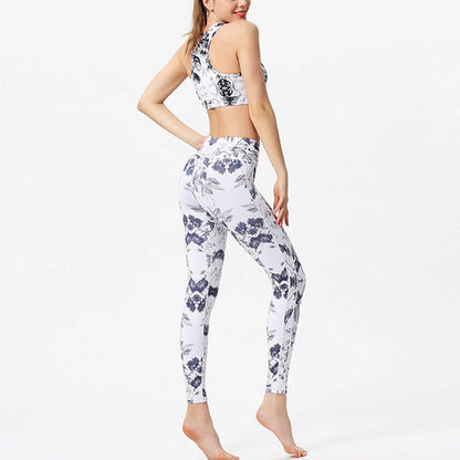 Mythstone Flowers Leaves Print Pants Sports Fitness Yoga Leggings Women's Yoga Pants