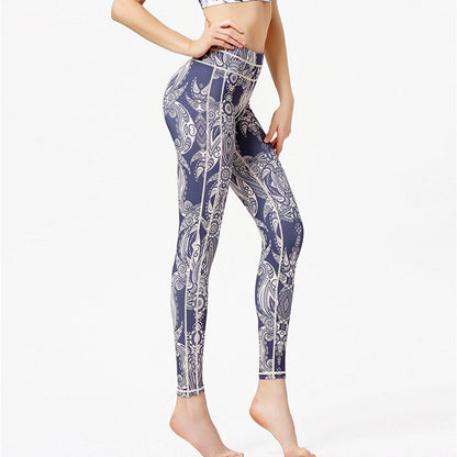 Mythstone Flowers Leaves Print Pants Sports Fitness Yoga Leggings Women's Yoga Pants