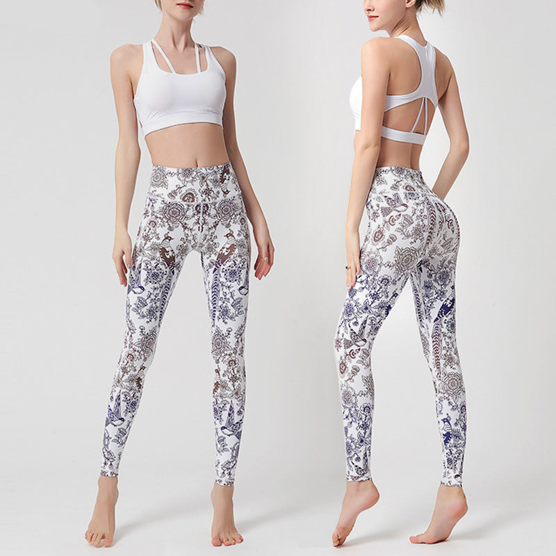 Mythstone Flowers Leaves Birds Print Pants Sports Fitness Yoga Leggings Women's Yoga Pants