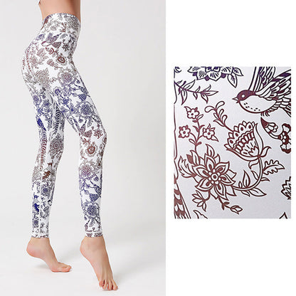 Mythstone Flowers Leaves Birds Print Pants Sports Fitness Yoga Leggings Women's Yoga Pants