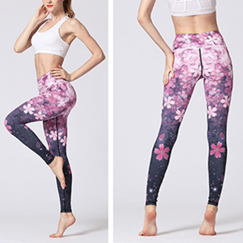 Mythstone Lines Weeds Sakura Flowers Black Tree Print Pants Sports Fitness Yoga Leggings Women's Yoga Pants