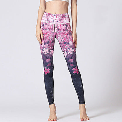 Mythstone Lines Weeds Sakura Flowers Black Tree Print Pants Sports Fitness Yoga Leggings Women's Yoga Pants