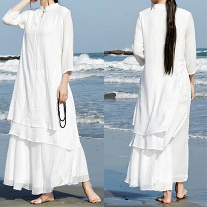 Mythstone 2Pcs White Tai Chi Meditation Yoga Zen Cotton Linen Clothing Top Pants Women's Set