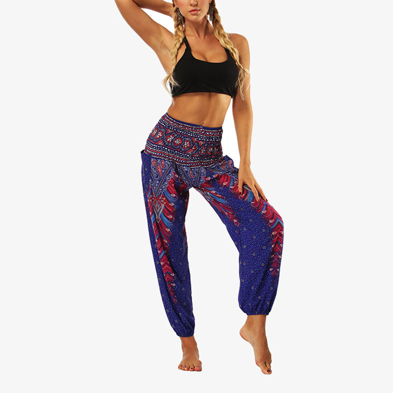 Mythstone Hippie Pants Baggy Boho High Waist Lounge Trousers with Pockets Women's Yoga Pants