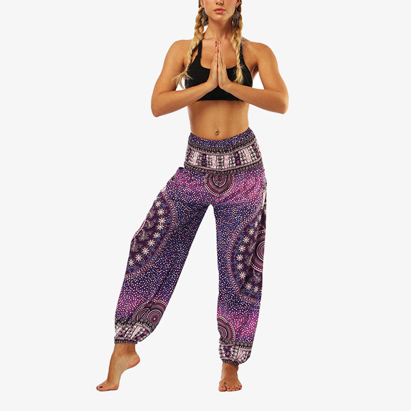 Mythstone Hippie Pants Baggy Boho High Waist Lounge Trousers with Pockets Women's Yoga Pants