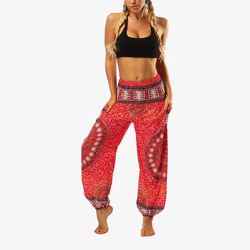 Mythstone Hippie Pants Baggy Boho High Waist Lounge Trousers with Pockets Women's Yoga Pants