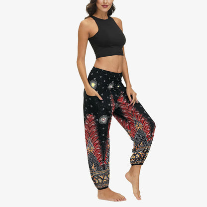 Mythstone Hippie Pants Baggy Boho High Waist Lounge Trousers with Pockets Women's Yoga Pants