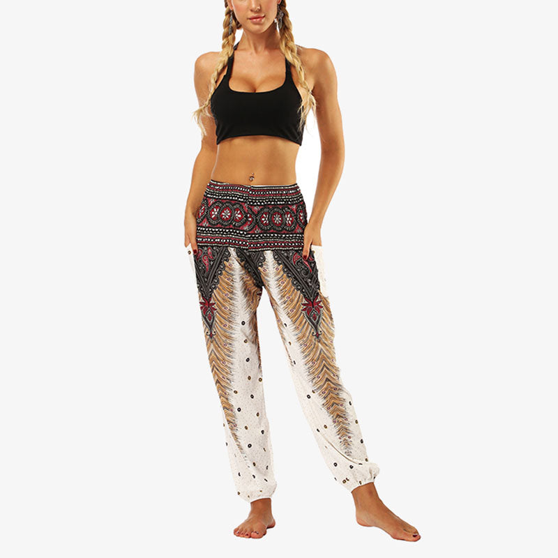 Mythstone Hippie Pants Baggy Boho High Waist Lounge Trousers with Pockets Women's Yoga Pants