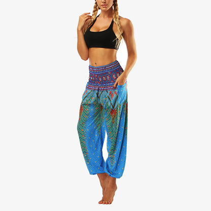 Mythstone Hippie Pants Baggy Boho High Waist Lounge Trousers with Pockets Women's Yoga Pants