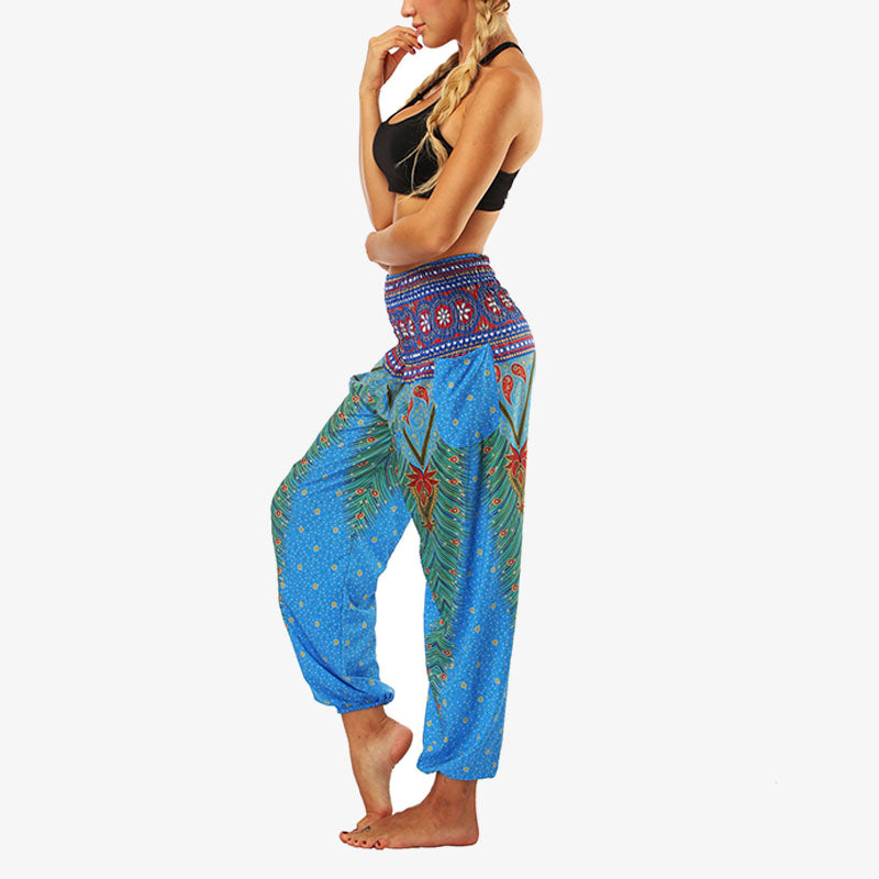 Mythstone Hippie Pants Baggy Boho High Waist Lounge Trousers with Pockets Women's Yoga Pants