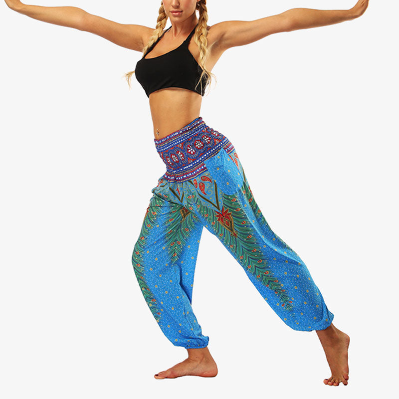 Mythstone Hippie Pants Baggy Boho High Waist Lounge Trousers with Pockets Women's Yoga Pants