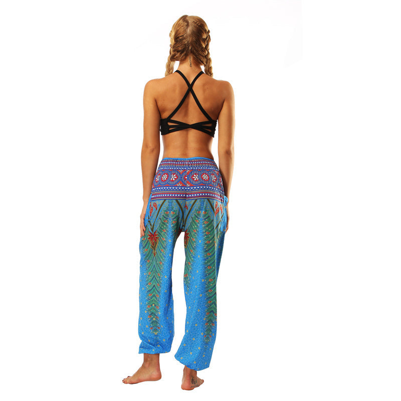 Mythstone Hippie Pants Baggy Boho High Waist Lounge Trousers with Pockets Women's Yoga Pants