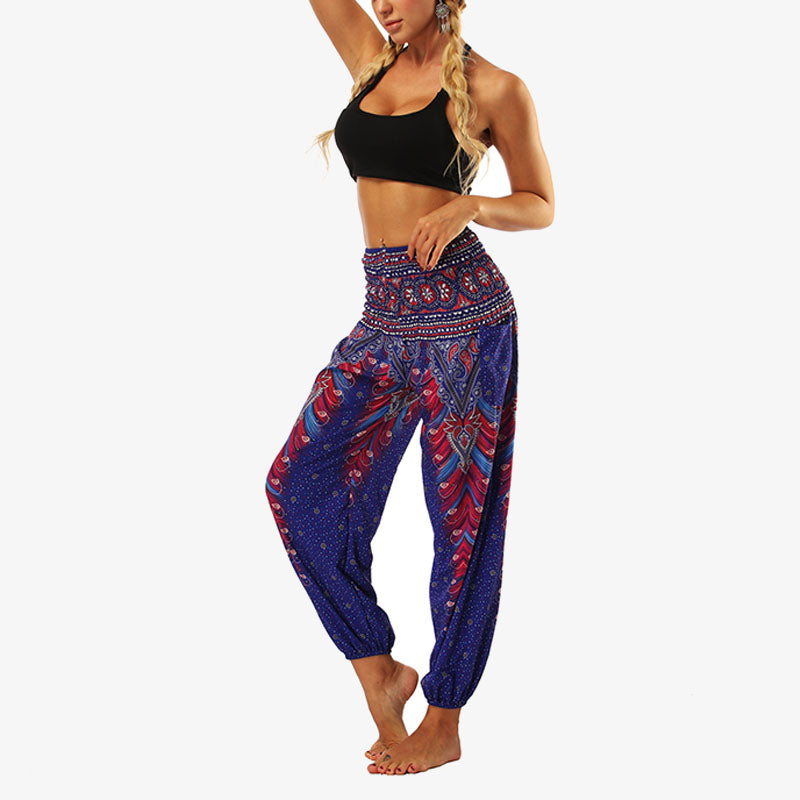 Mythstone Hippie Pants Baggy Boho High Waist Lounge Trousers with Pockets Women's Yoga Pants