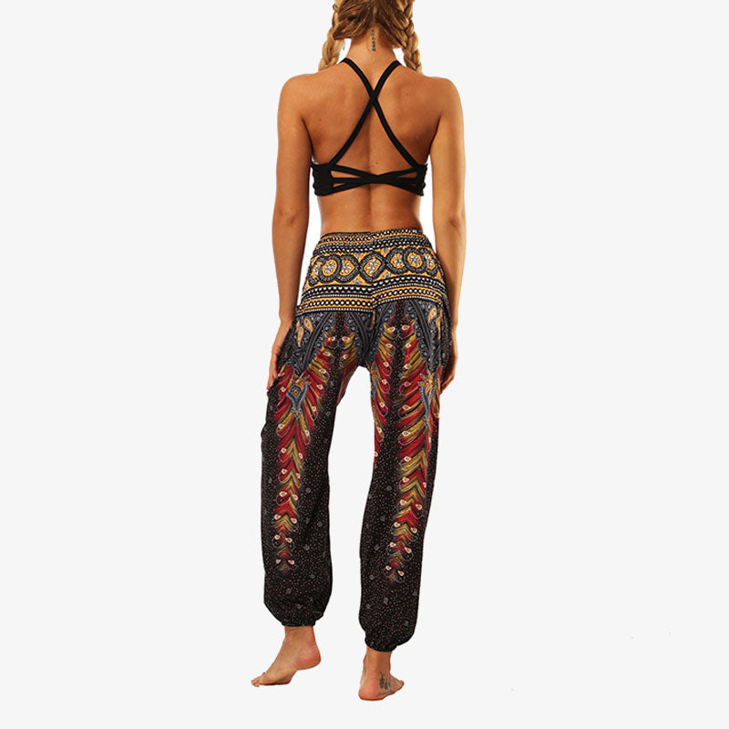 Mythstone Hippie Pants Baggy Boho High Waist Lounge Trousers with Pockets Women's Yoga Pants