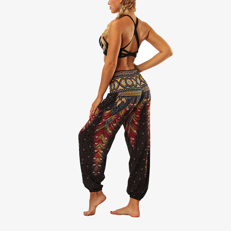 Mythstone Hippie Pants Baggy Boho High Waist Lounge Trousers with Pockets Women's Yoga Pants