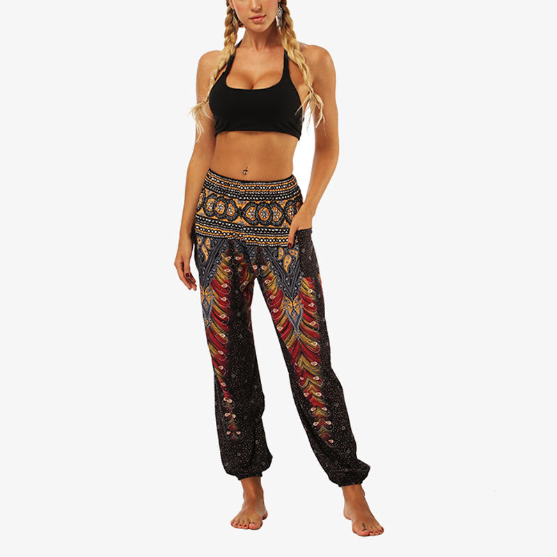 Mythstone Hippie Pants Baggy Boho High Waist Lounge Trousers with Pockets Women's Yoga Pants