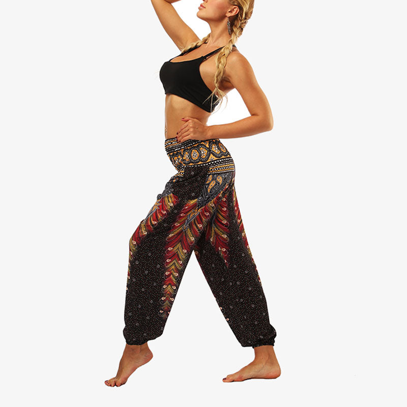 Mythstone Hippie Pants Baggy Boho High Waist Lounge Trousers with Pockets Women's Yoga Pants