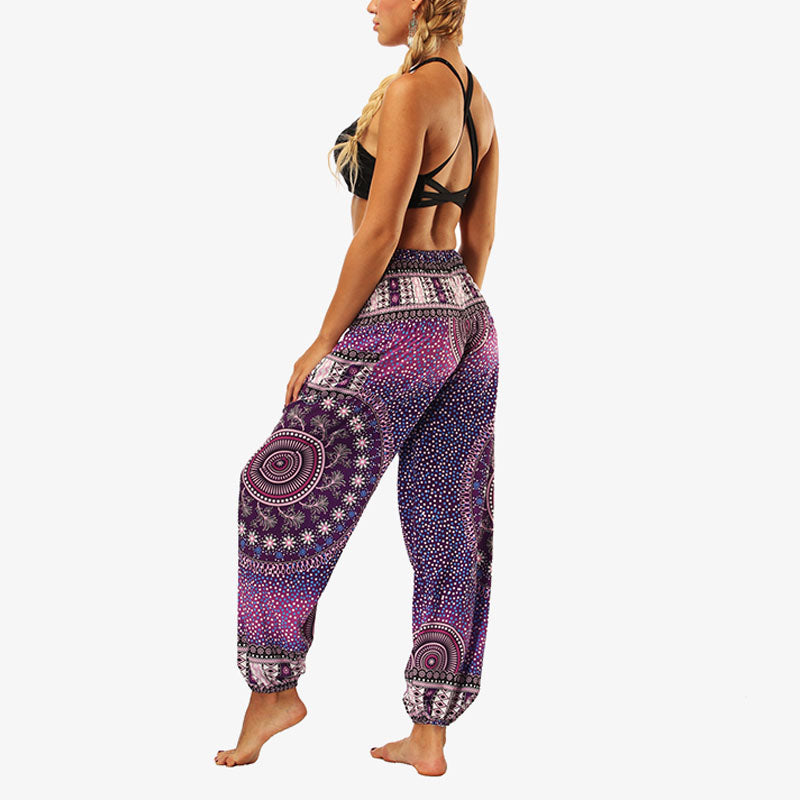 Mythstone Hippie Pants Baggy Boho High Waist Lounge Trousers with Pockets Women's Yoga Pants