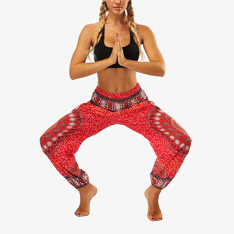 Mythstone Hippie Pants Baggy Boho High Waist Lounge Trousers with Pockets Women's Yoga Pants