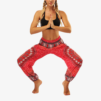 Mythstone Hippie Pants Baggy Boho High Waist Lounge Trousers with Pockets Women's Yoga Pants