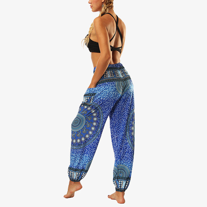 Mythstone Hippie Pants Baggy Boho High Waist Lounge Trousers with Pockets Women's Yoga Pants