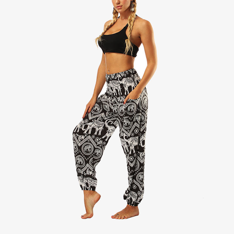 Mythstone Hippie Pants Baggy Boho High Waist Lounge Trousers with Pockets Women's Yoga Pants