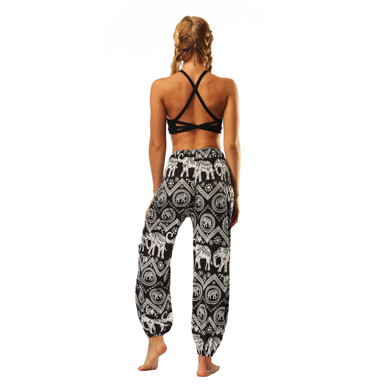 Mythstone Hippie Pants Baggy Boho High Waist Lounge Trousers with Pockets Women's Yoga Pants