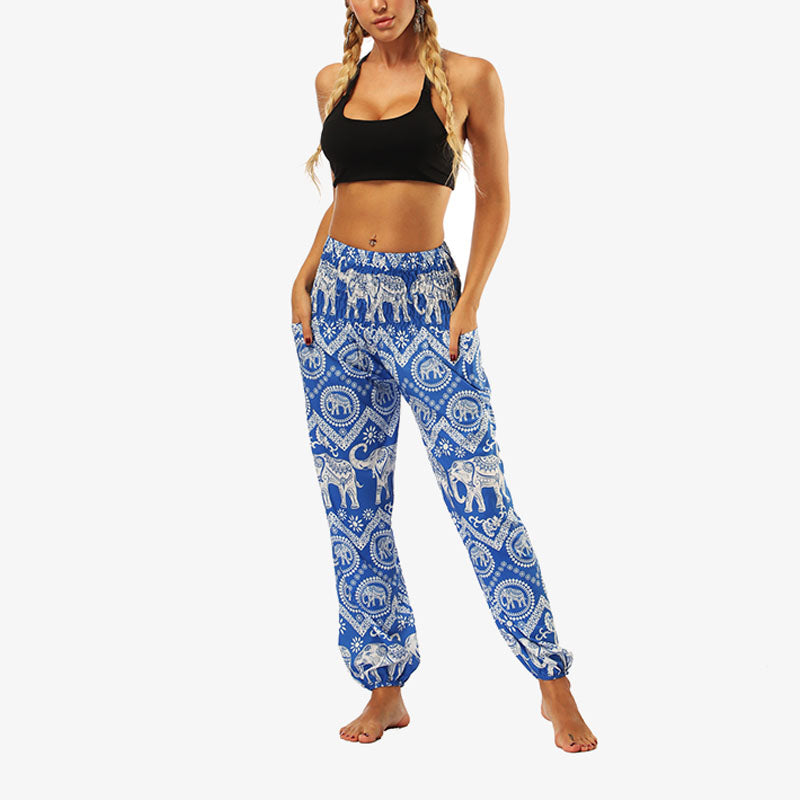 Mythstone Hippie Pants Baggy Boho High Waist Lounge Trousers with Pockets Women's Yoga Pants