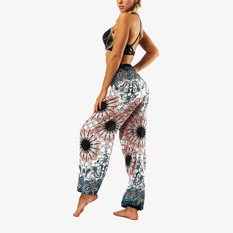 Mythstone Hippie Pants Baggy Boho High Waist Lounge Trousers with Pockets Women's Yoga Pants