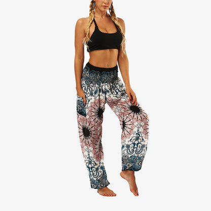 Mythstone Hippie Pants Baggy Boho High Waist Lounge Trousers with Pockets Women's Yoga Pants