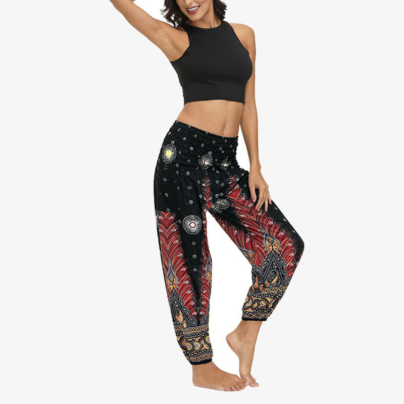 Mythstone Hippie Pants Baggy Boho High Waist Lounge Trousers with Pockets Women's Yoga Pants