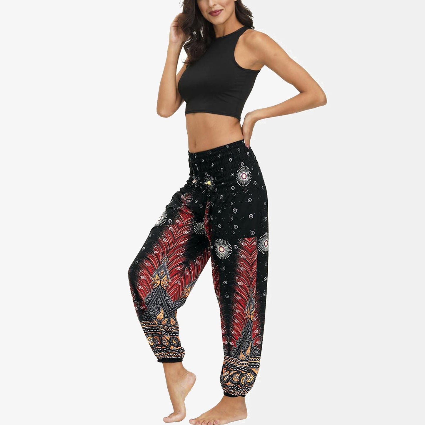 Mythstone Hippie Pants Baggy Boho High Waist Lounge Trousers with Pockets Women's Yoga Pants