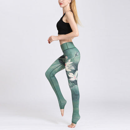 Mythstone Lotus Flower Print Design Pants Sports Fitness Yoga Leggings Women's Yoga Pants