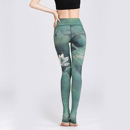 Mythstone Lotus Flower Print Design Pants Sports Fitness Yoga Leggings Women's Yoga Pants