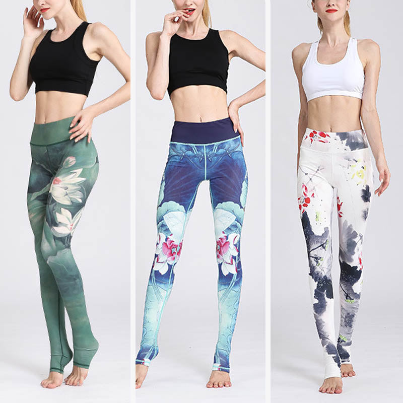 Mythstone Lotus Flower Print Design Pants Sports Fitness Yoga Leggings Women's Yoga Pants