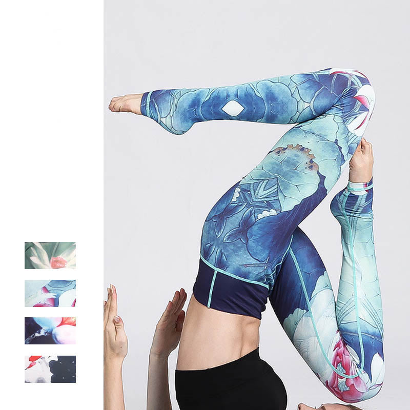 Mythstone Lotus Flower Print Design Pants Sports Fitness Yoga Leggings Women's Yoga Pants