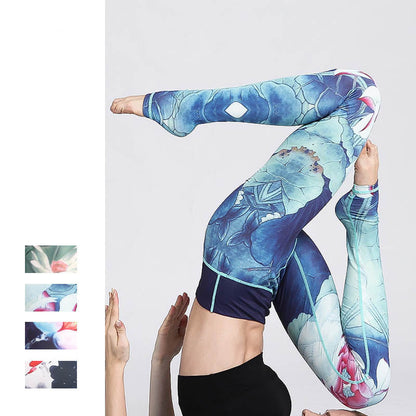 Mythstone Lotus Flower Print Design Pants Sports Fitness Yoga Leggings Women's Yoga Pants