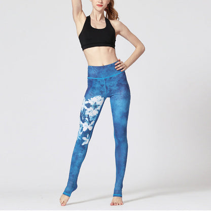 Pantalones de yoga deportivos con estampado floral de flor de loto de Mythstone para mujer