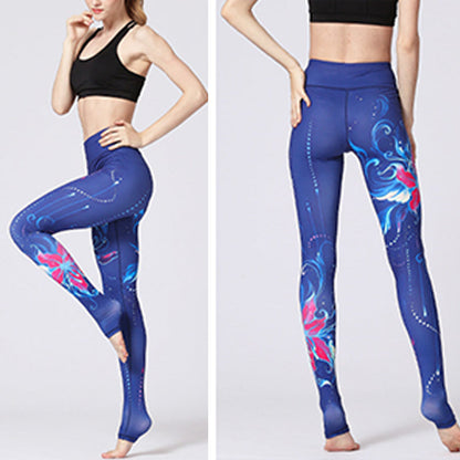 Pantalones de yoga deportivos con estampado floral de flor de loto de Mythstone para mujer