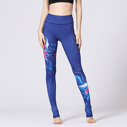 Pantalones de yoga deportivos con estampado floral de flor de loto de Mythstone para mujer