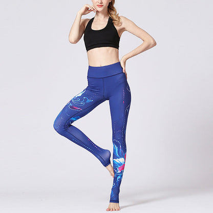 Pantalones de yoga deportivos con estampado floral de flor de loto de Mythstone para mujer