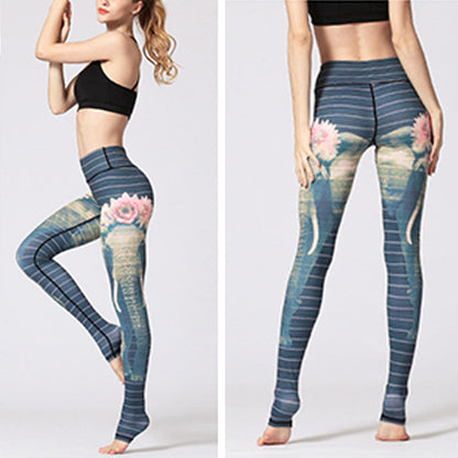 Pantalones de yoga deportivos con estampado floral de flor de loto de Mythstone para mujer