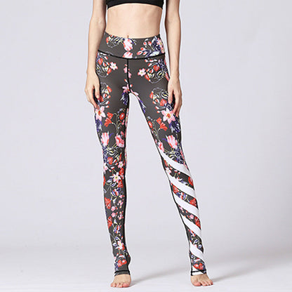 Pantalones de yoga deportivos con estampado floral de flor de loto de Mythstone para mujer