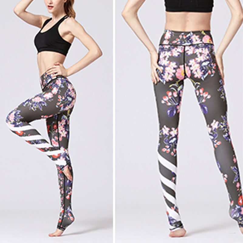 Pantalones de yoga deportivos con estampado floral de flor de loto de Mythstone para mujer