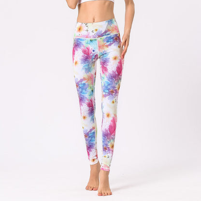 Mythstone Multicolored Print Flowers Pants Sports Exercise Fitness High Waist Leggings Women's Yoga Pants