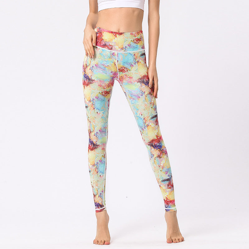 Mythstone Multicolored Print Flowers Pants Sports Exercise Fitness High Waist Leggings Women's Yoga Pants